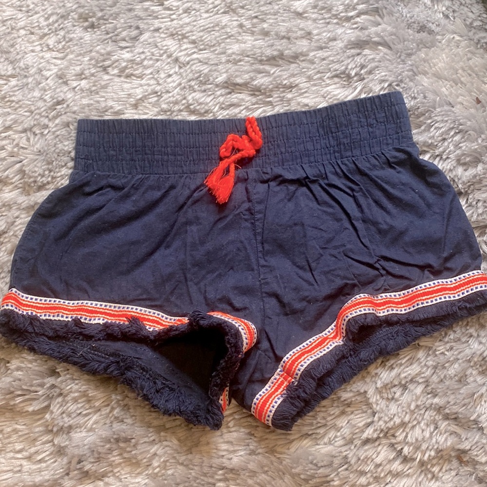 Joe Fresh Navy Blue Orange Trim Fringe Elastic Waist Shorts Girl’s Size Medium